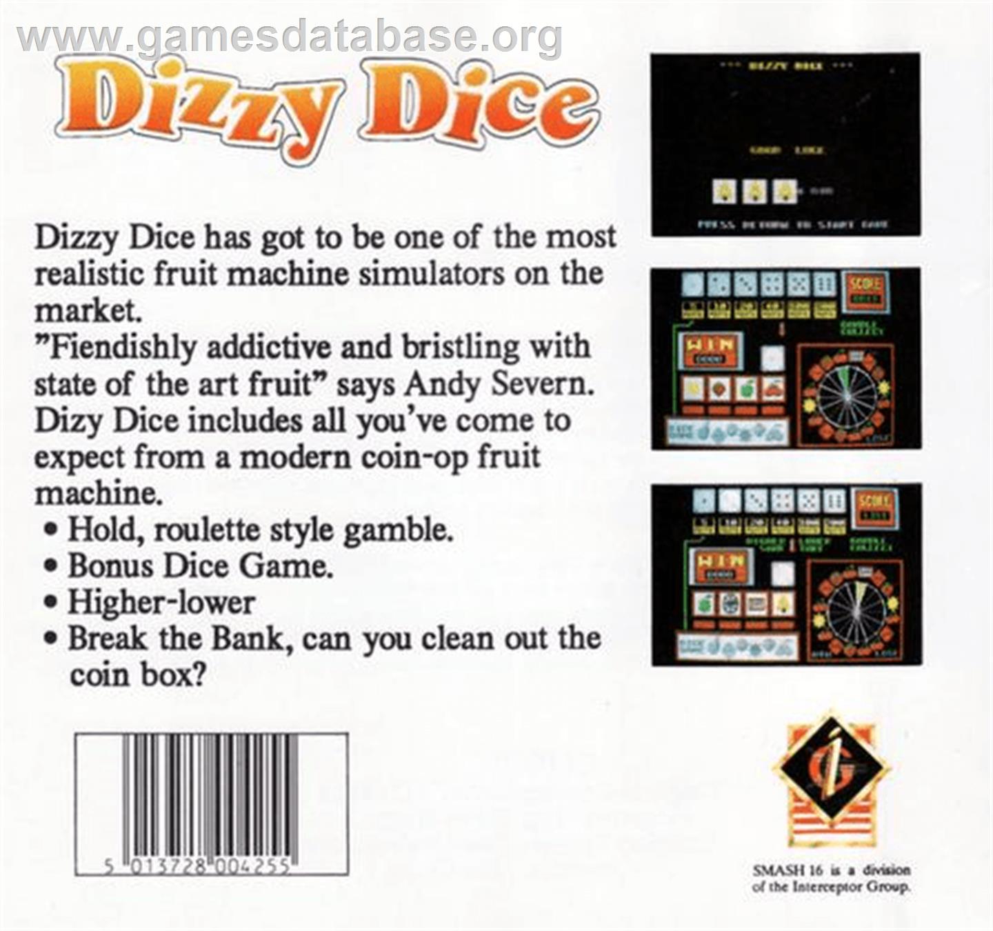 Dizzy Dice - Commodore Amiga - Artwork - Box Back