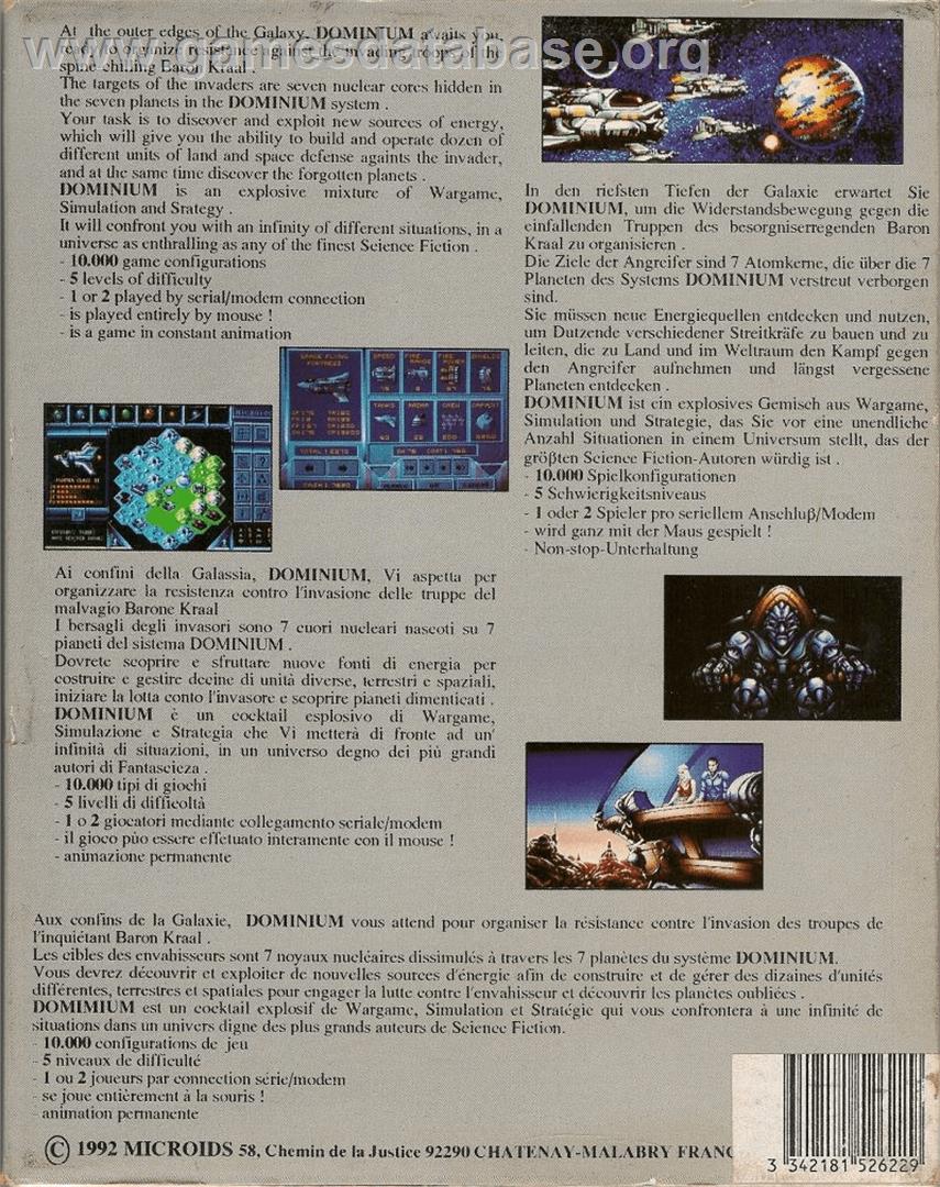 Dominium - Commodore Amiga - Artwork - Box Back