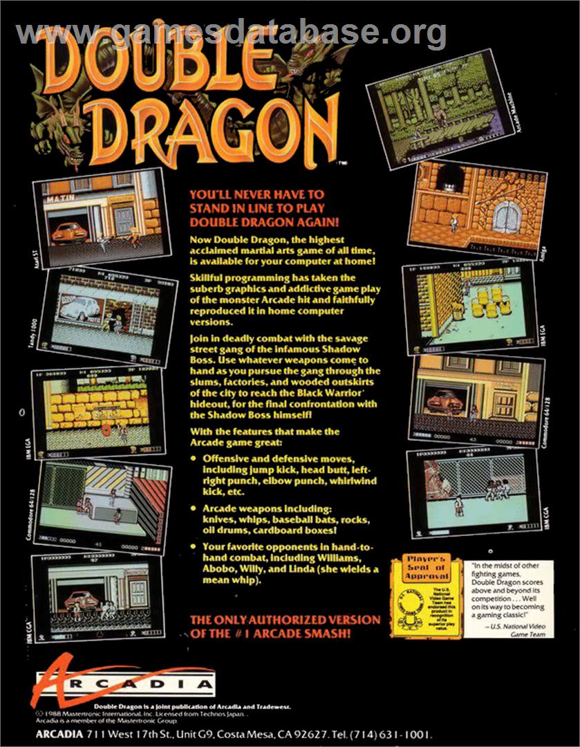 Double Dragon - Commodore Amiga - Artwork - Box Back