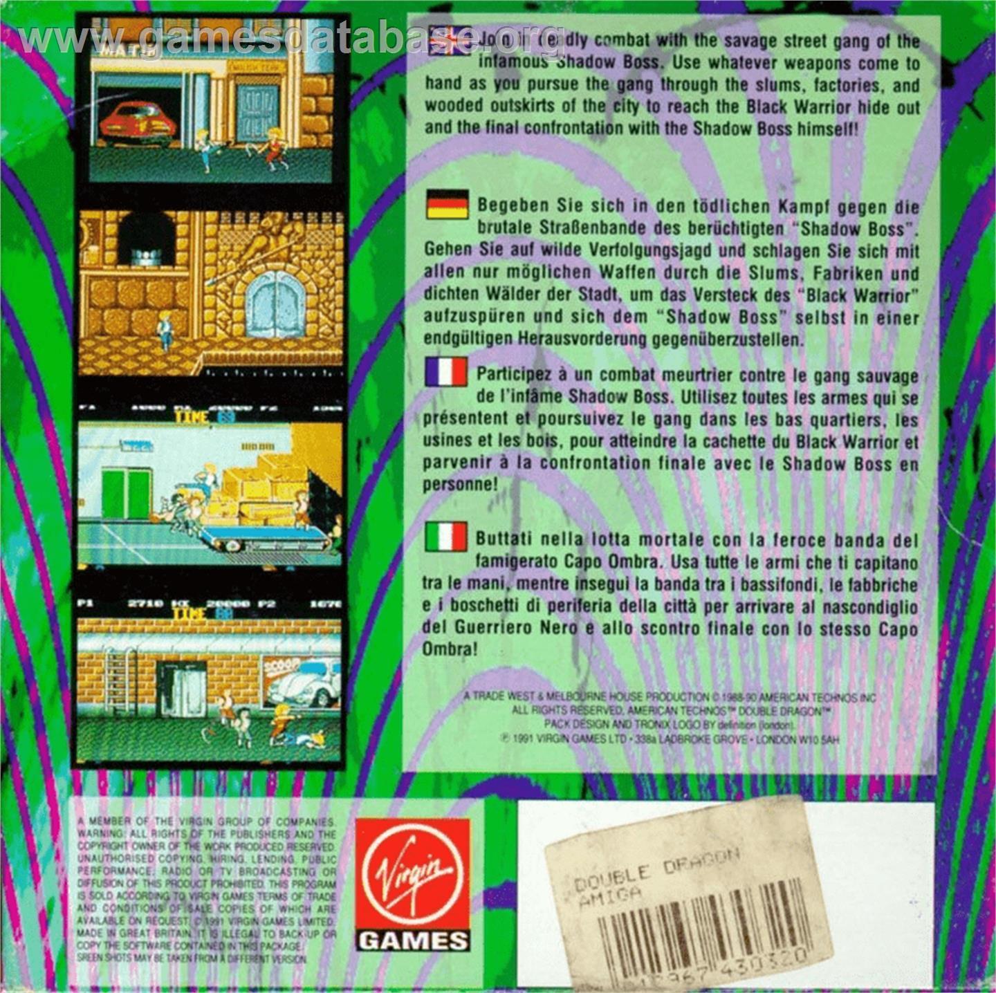 Double Dragon - Commodore Amiga - Artwork - Box Back