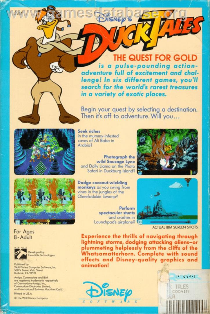 Duck Tales: The Quest for Gold - Commodore Amiga - Artwork - Box Back