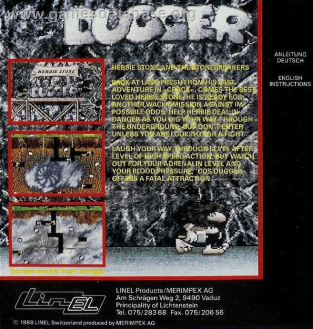 Dugger - Commodore Amiga - Artwork - Box Back
