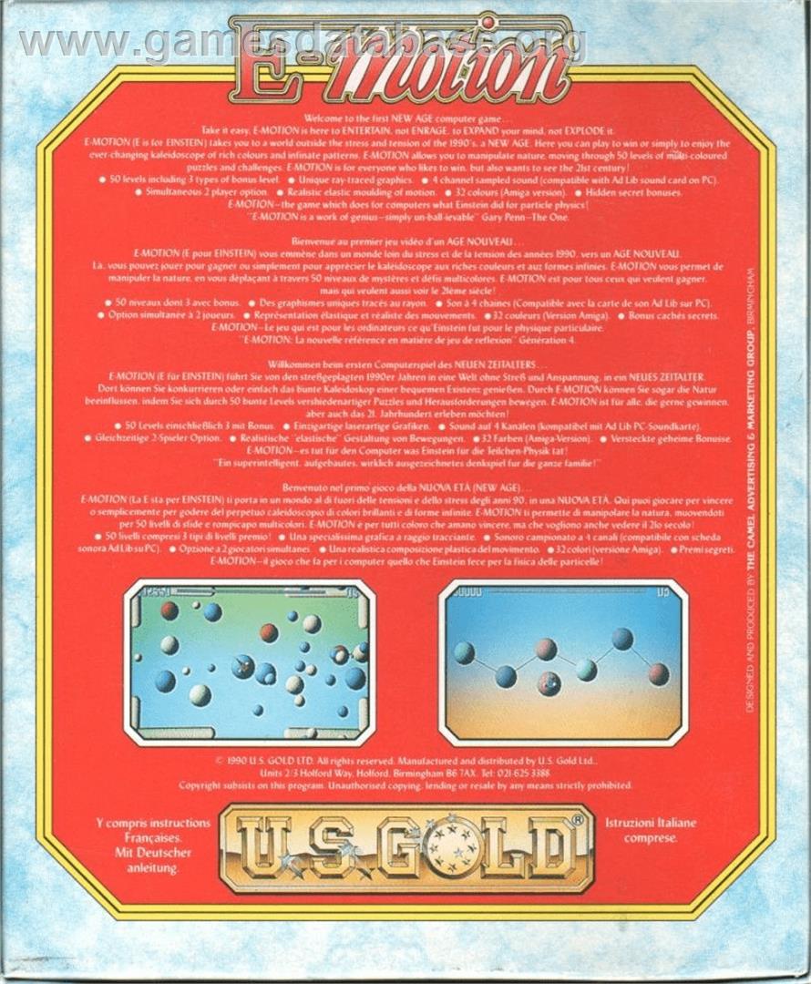 E-Motion - Commodore Amiga - Artwork - Box Back