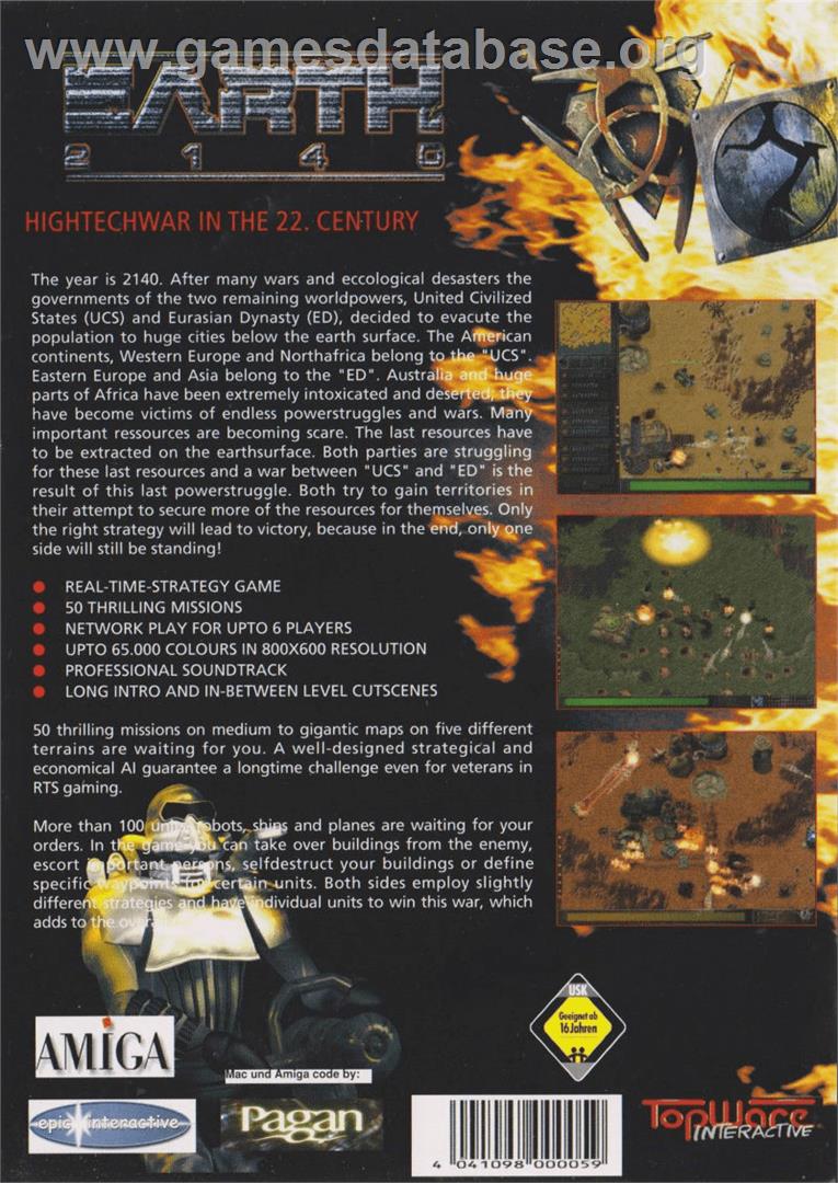 Earth 2140: Mission Pack - Commodore Amiga - Artwork - Box Back