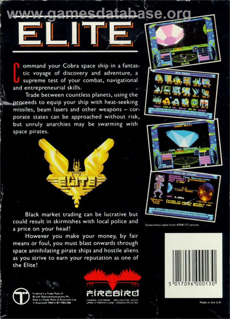 Elite - Commodore Amiga - Artwork - Box Back