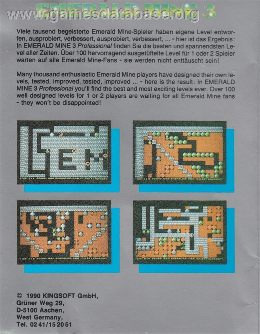 Emerald Mine 3 - Professional - Commodore Amiga - Artwork - Box Back
