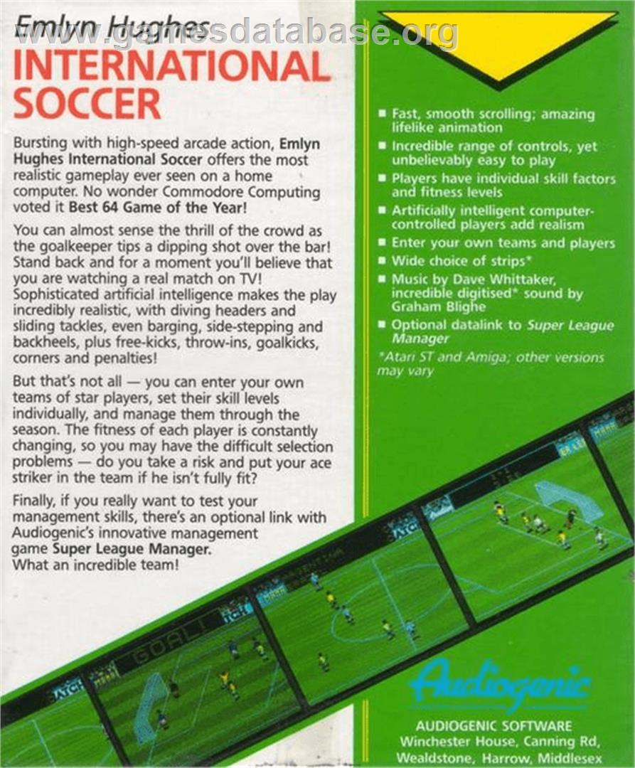Emlyn Hughes International Soccer - Commodore Amiga - Artwork - Box Back