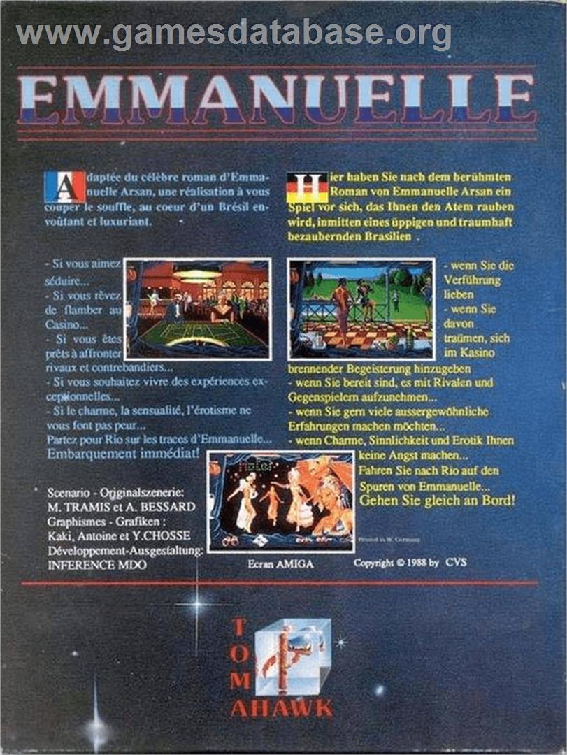 Emmanuelle: A Game of Eroticism - Commodore Amiga - Artwork - Box Back