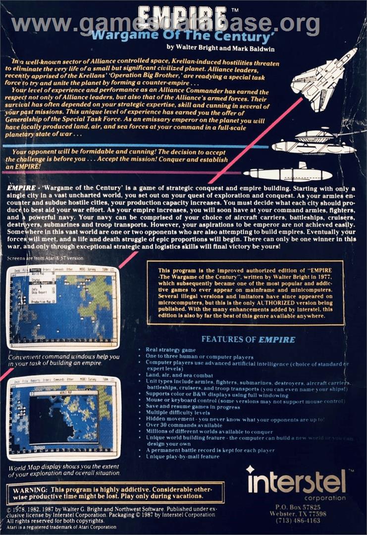 Empire: Wargame of the Century - Commodore Amiga - Artwork - Box Back
