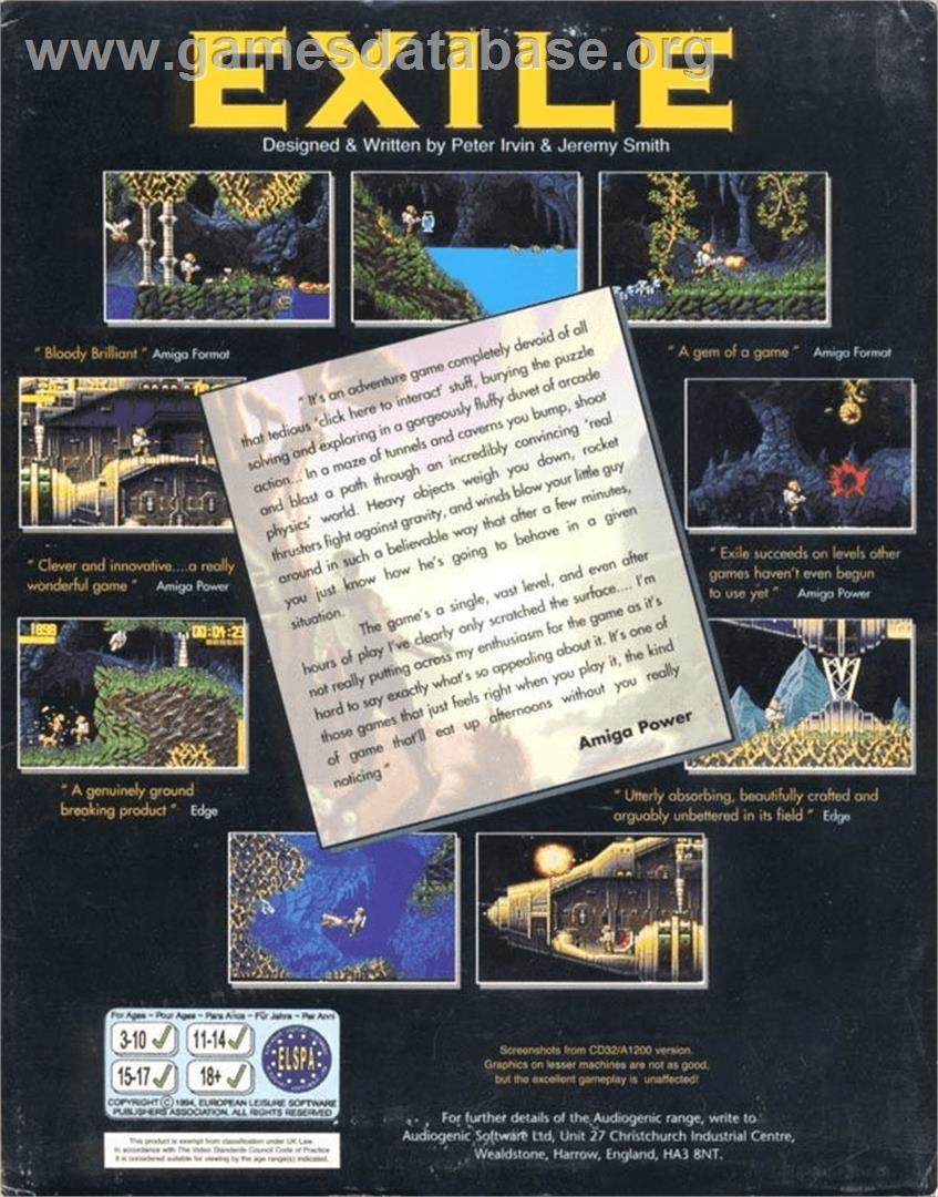 Exile - Commodore Amiga - Artwork - Box Back