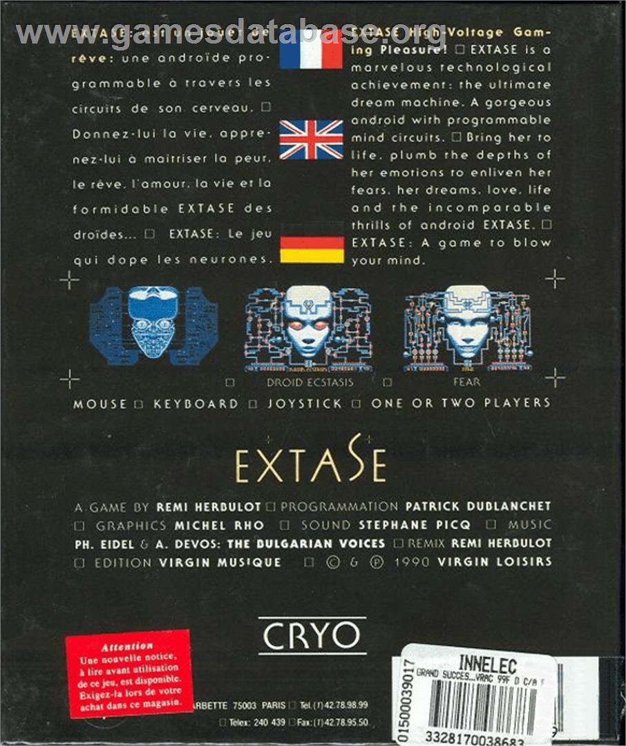 Extase - Commodore Amiga - Artwork - Box Back
