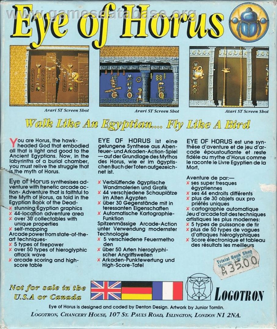 Eye Of Horus - Commodore Amiga - Artwork - Box Back