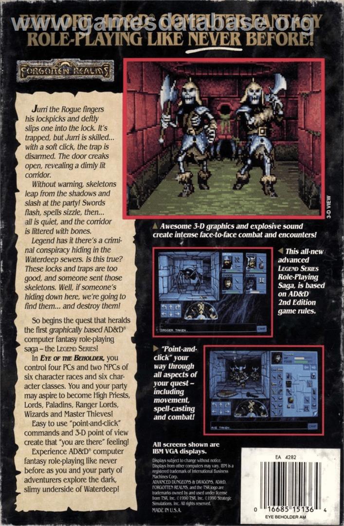 Eye Of The Beholder - Commodore Amiga - Artwork - Box Back