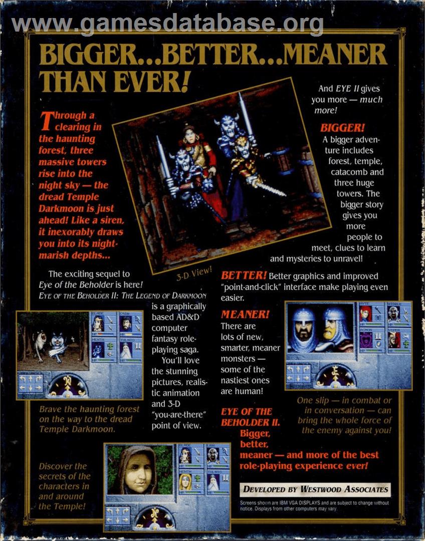 Eye of the Beholder II: The Legend of Darkmoon - Commodore Amiga - Artwork - Box Back
