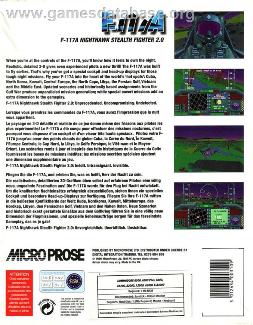 F-117A Nighthawk Stealth Fighter 2.0 - Commodore Amiga - Artwork - Box Back