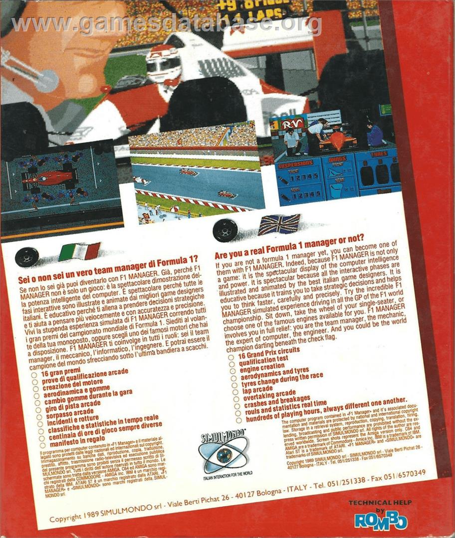 F.1 Manager - Commodore Amiga - Artwork - Box Back