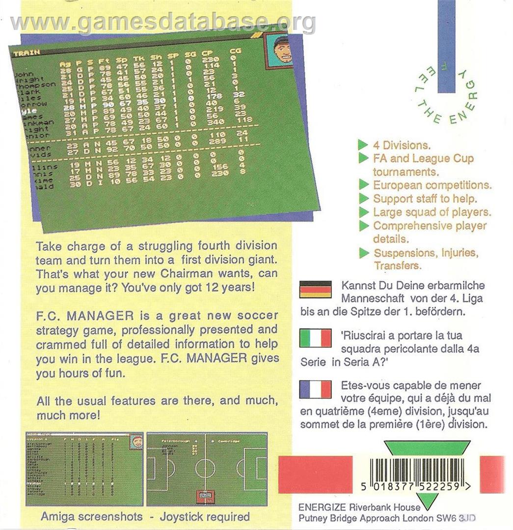 F.c. Manager - Commodore Amiga - Artwork - Box Back