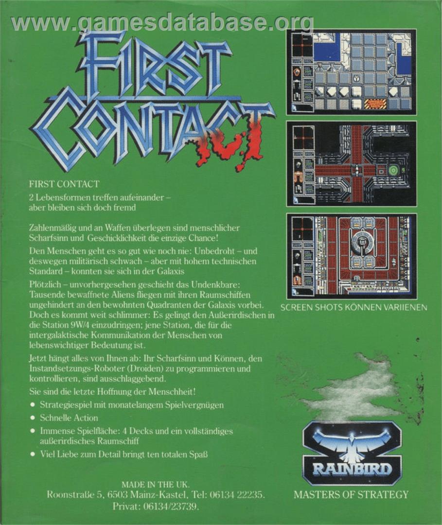 First Contact - Commodore Amiga - Artwork - Box Back