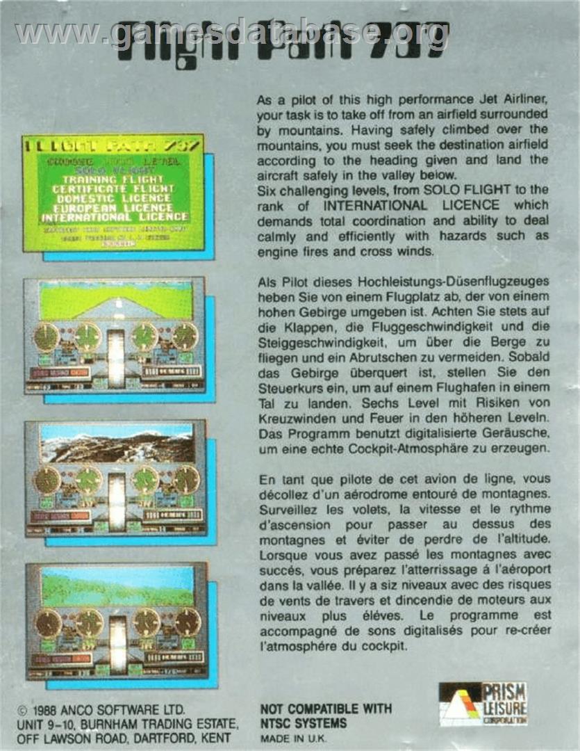 Flight Path 737 - Commodore Amiga - Artwork - Box Back