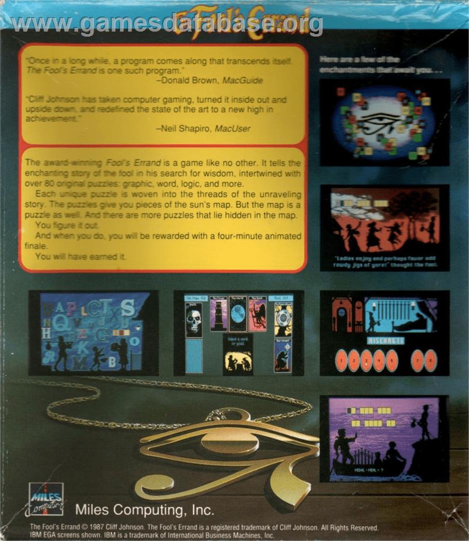 Fool's Errand - Commodore Amiga - Artwork - Box Back