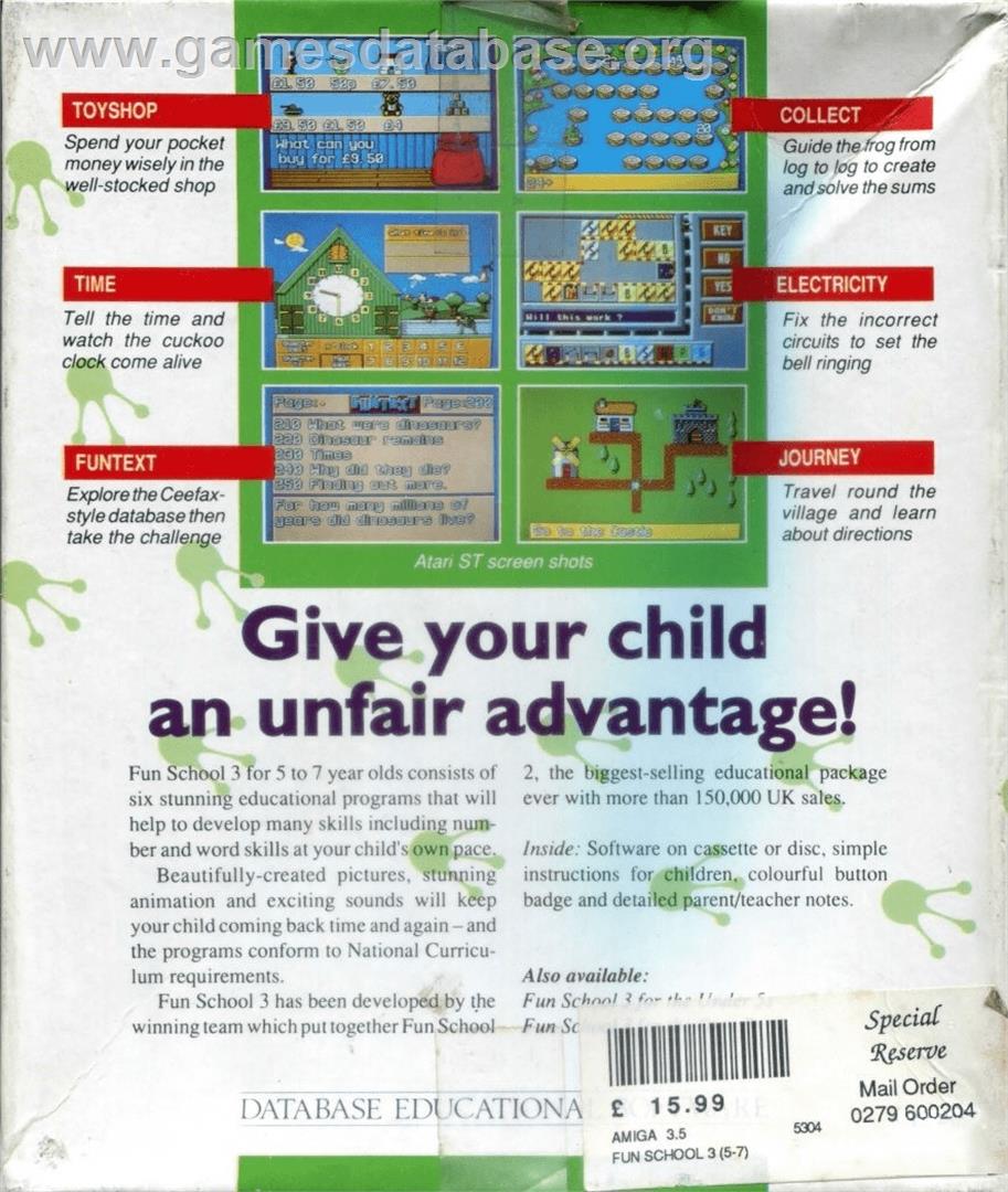Fun School 3: for 5 to 7 Year Olds - Commodore Amiga - Artwork - Box Back