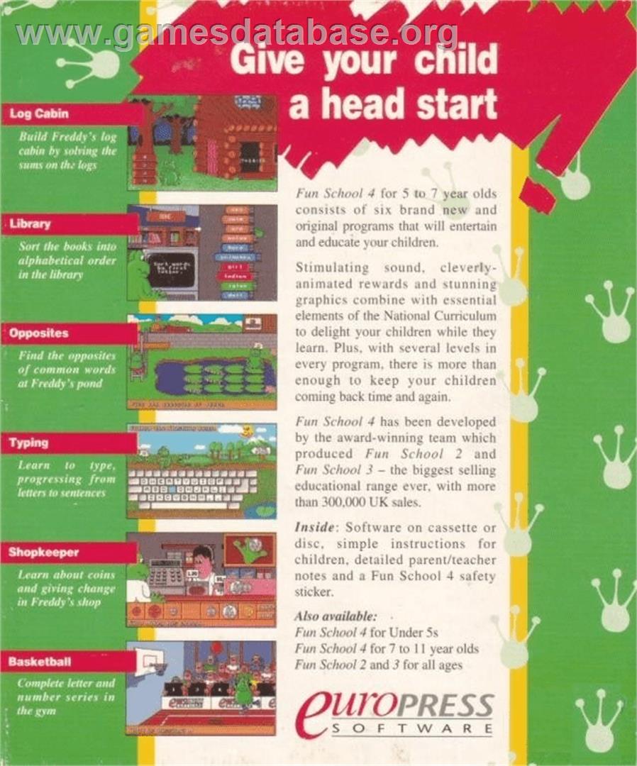 Fun School 4: for 5 to 7 Year Olds - Commodore Amiga - Artwork - Box Back