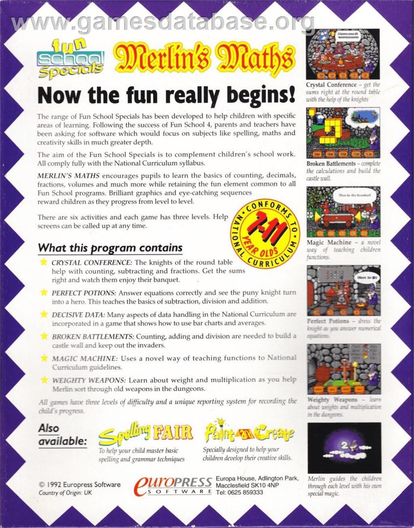 Fun School Specials - Merlin's Maths - Commodore Amiga - Artwork - Box Back