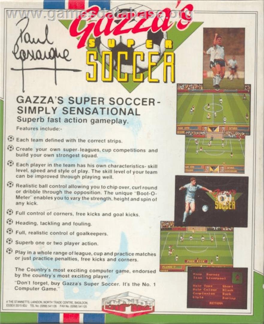 Gazza's Super Soccer - Commodore Amiga - Artwork - Box Back