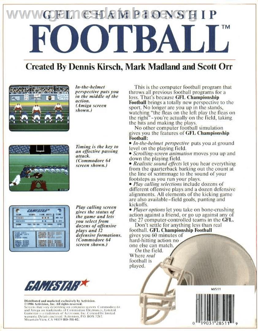 Gfl Championship Football - Commodore Amiga - Artwork - Box Back
