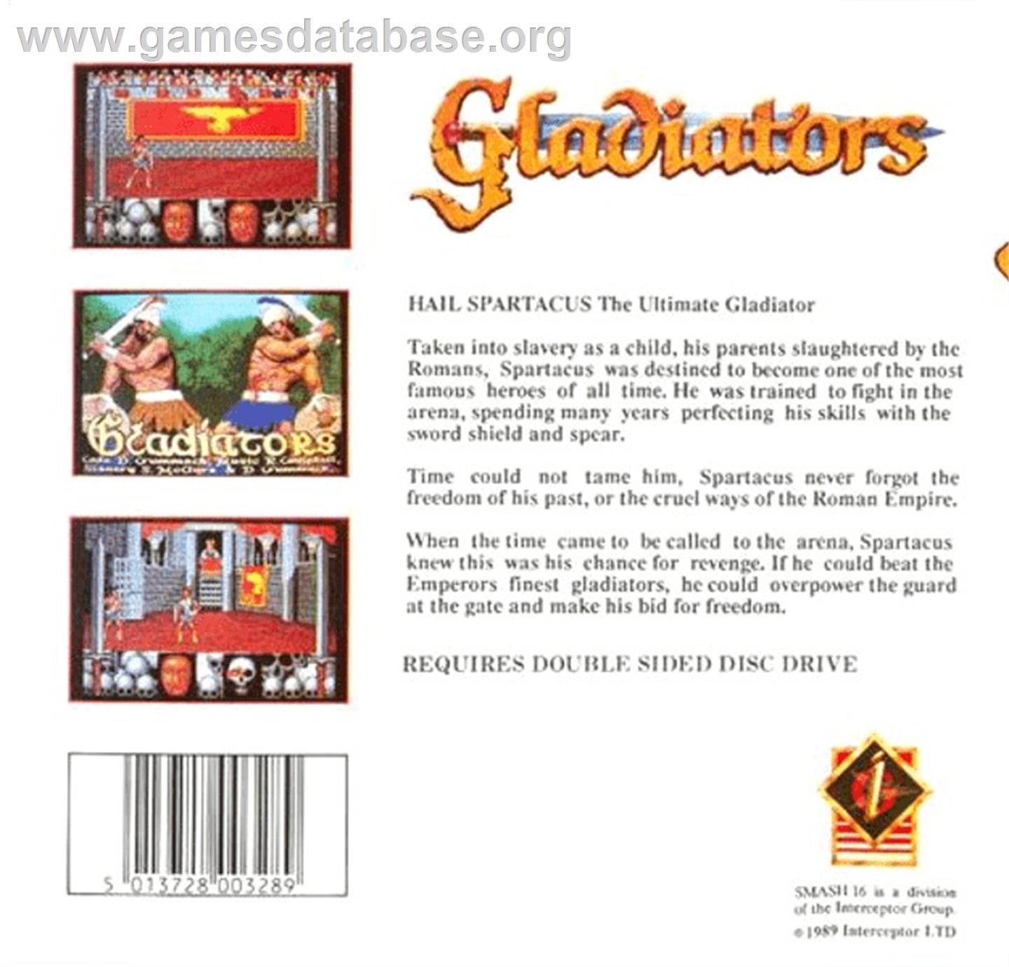 Gladiators - Commodore Amiga - Artwork - Box Back