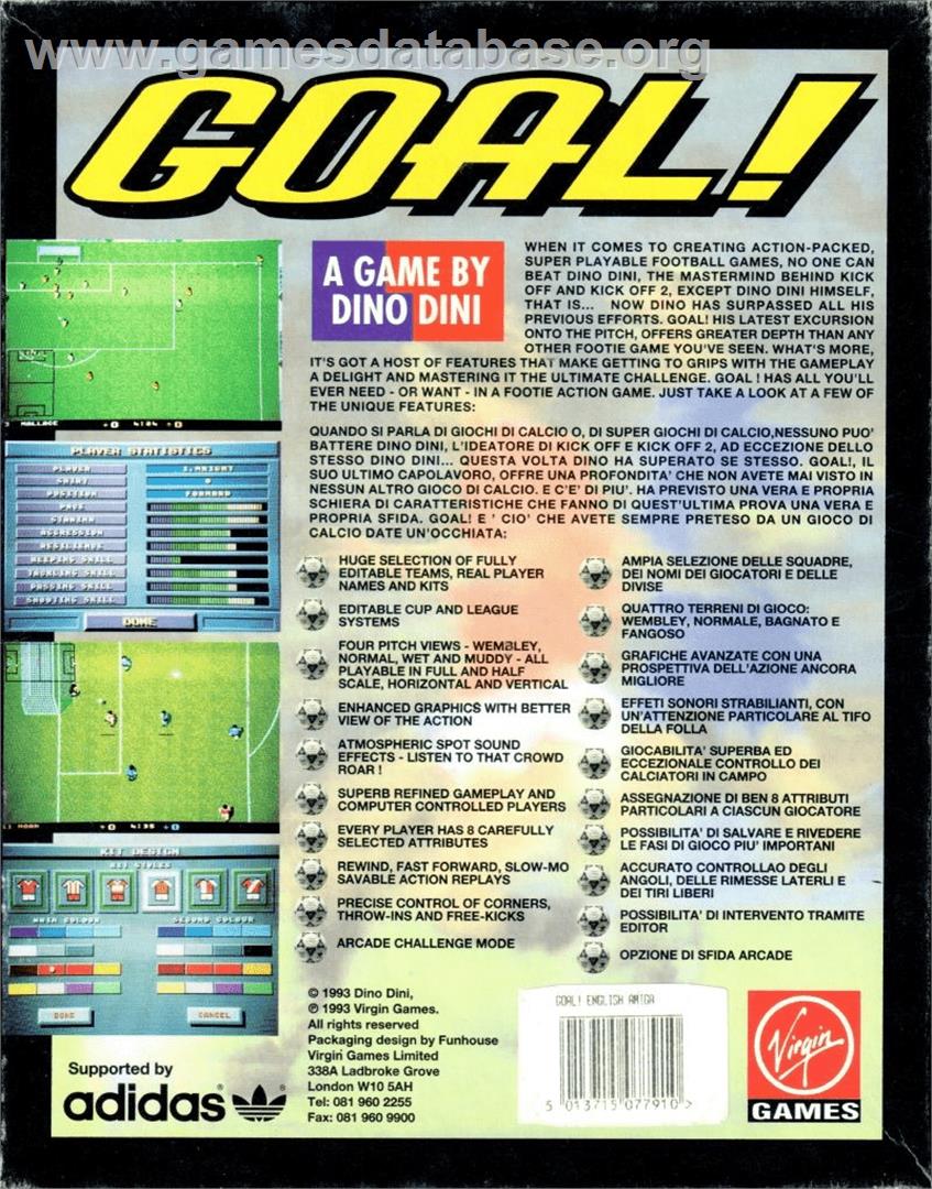 Goal! - Commodore Amiga - Artwork - Box Back