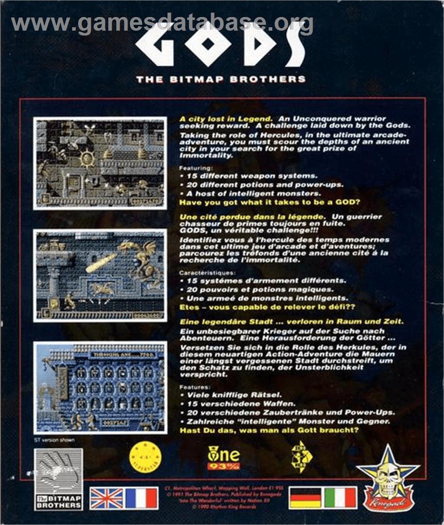 Gods - Commodore Amiga - Artwork - Box Back