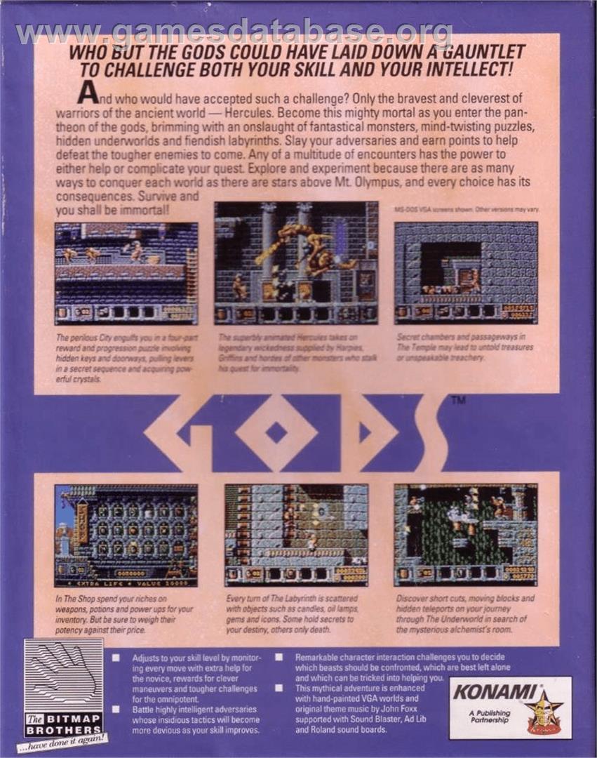Gods - Commodore Amiga - Artwork - Box Back