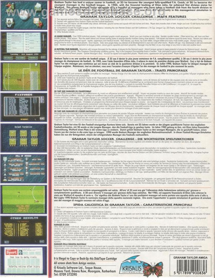 Graham Taylor's Soccer Challenge - Commodore Amiga - Artwork - Box Back