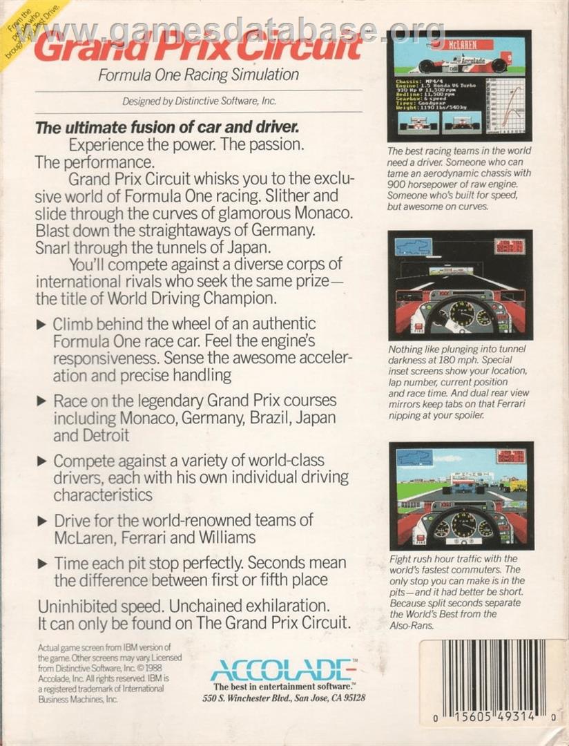 Grand Prix Circuit - Commodore Amiga - Artwork - Box Back