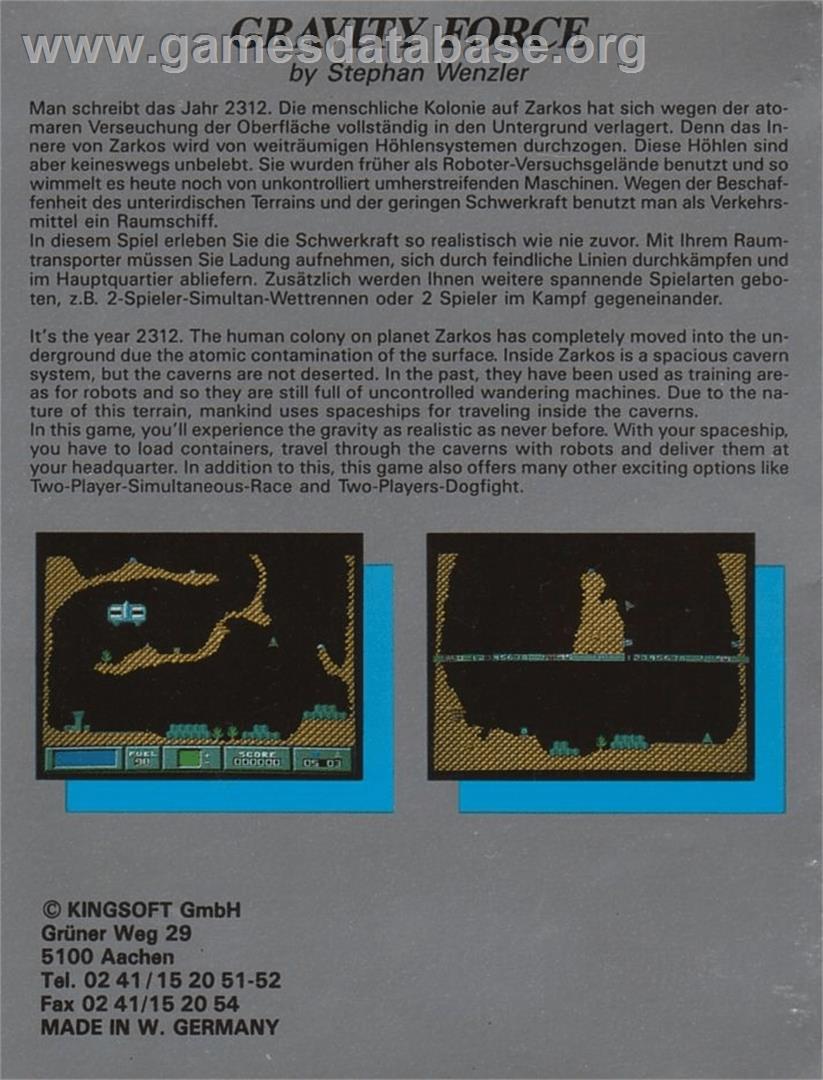 Gravity Force - Commodore Amiga - Artwork - Box Back
