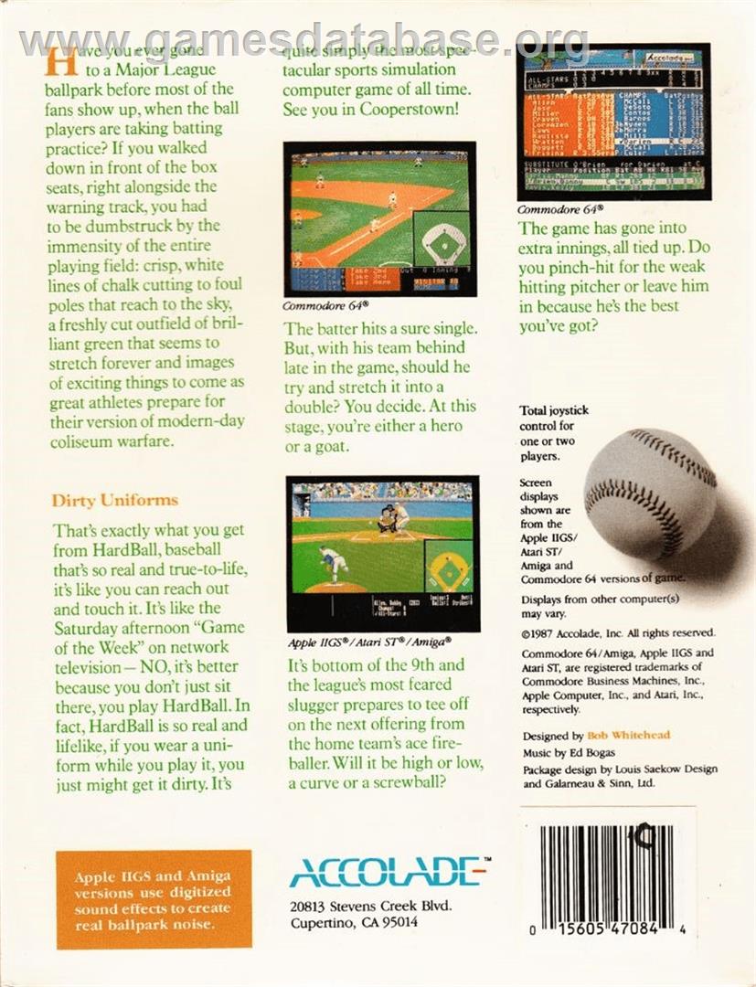 Hardball! - Commodore Amiga - Artwork - Box Back