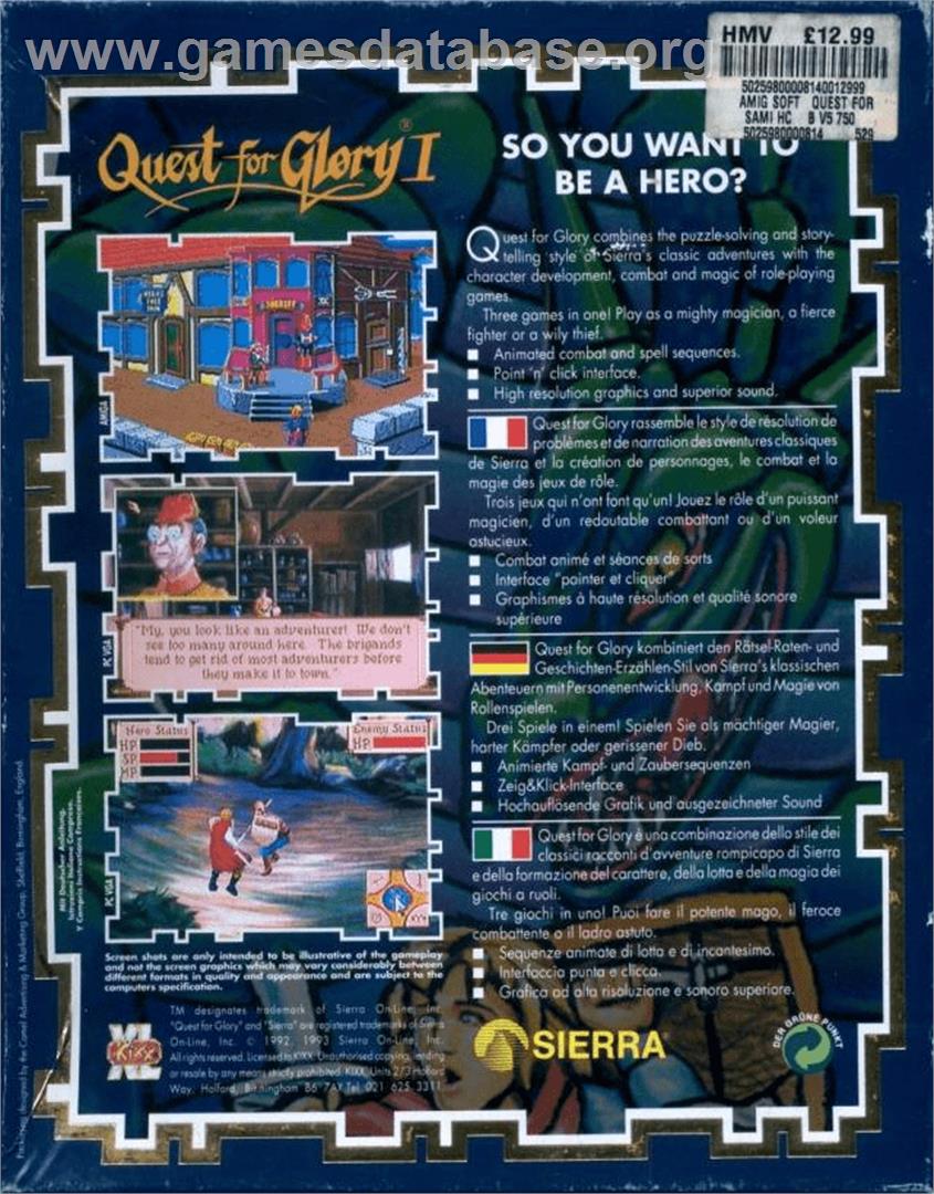 Hero's Quest: So You Want To Be A Hero - Commodore Amiga - Artwork - Box Back