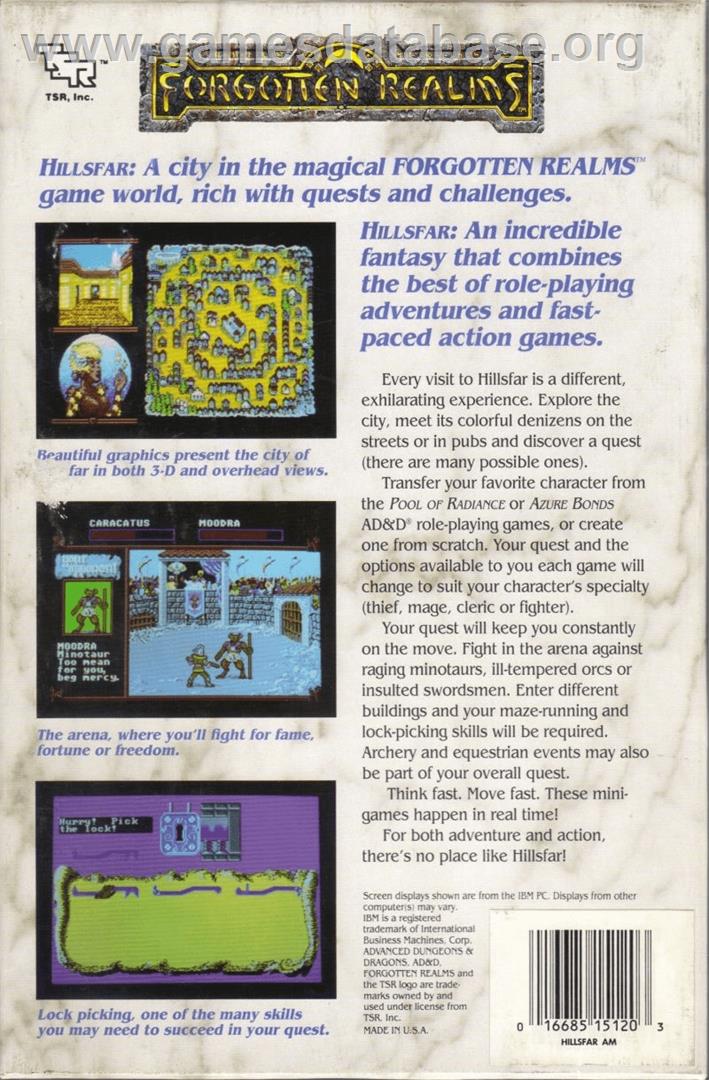 Hillsfar - Commodore Amiga - Artwork - Box Back
