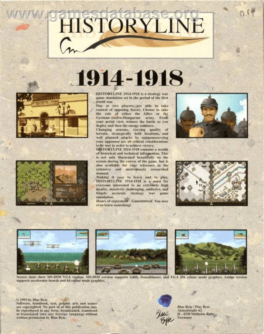 Historyline: 1914 - 1918 - Commodore Amiga - Artwork - Box Back