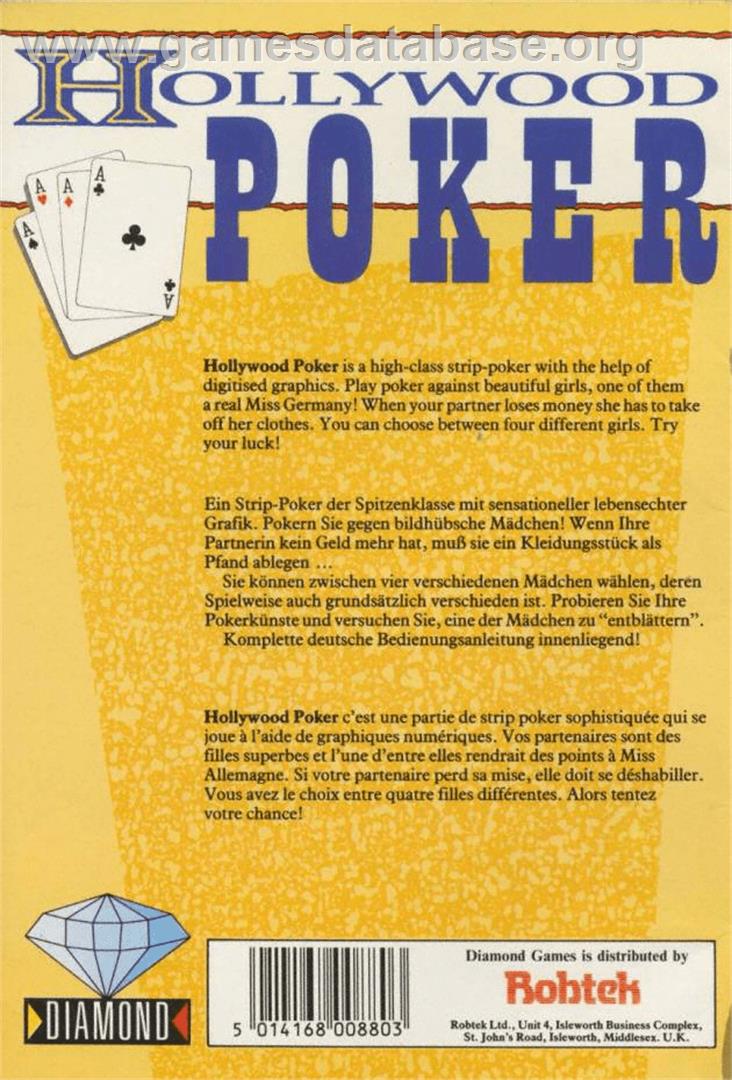 Hollywood Poker - Commodore Amiga - Artwork - Box Back