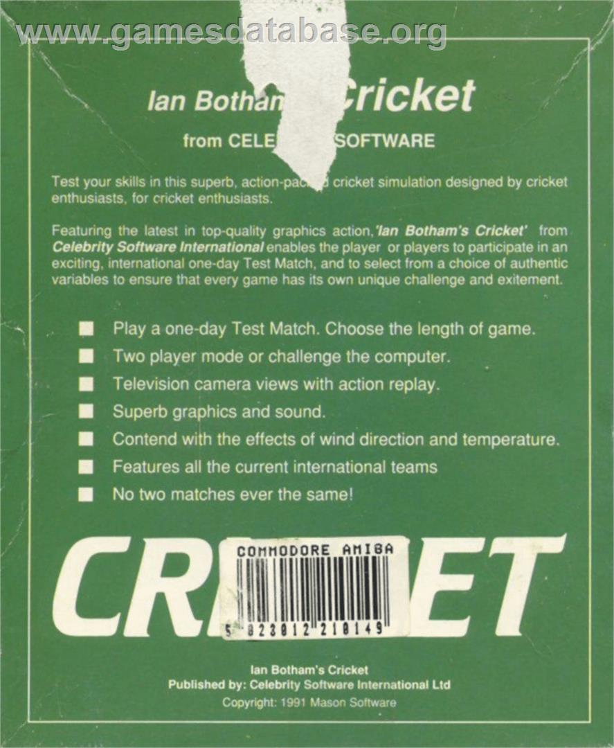 Ian Botham's Cricket - Commodore Amiga - Artwork - Box Back