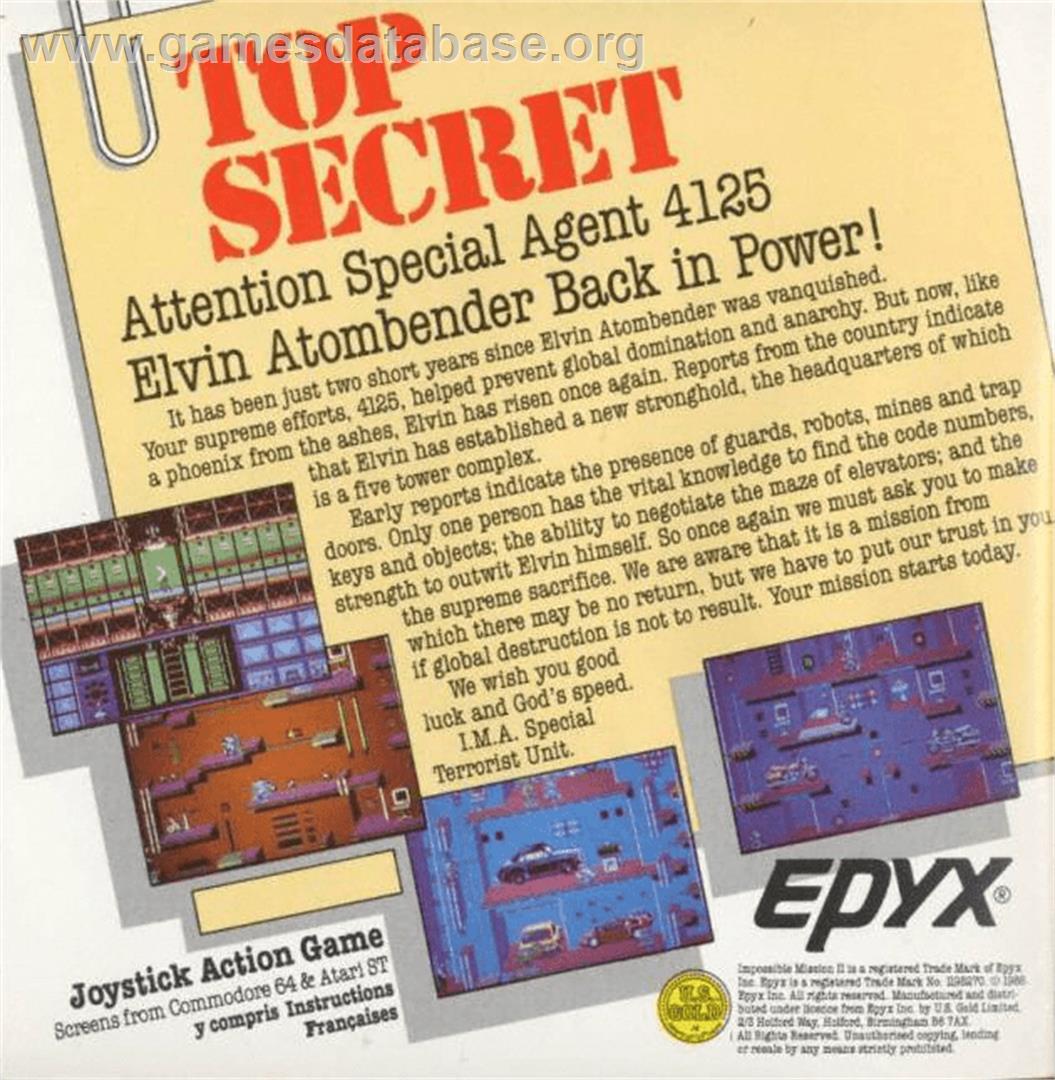 Impossible Mission 2 - Commodore Amiga - Artwork - Box Back