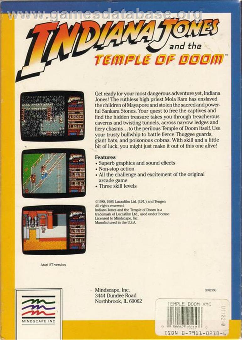 Indiana Jones And The Temple Of Doom - Commodore Amiga - Artwork - Box Back