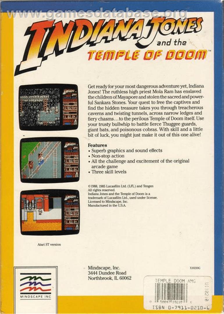 Indiana Jones and the Temple of Doom - Commodore Amiga - Artwork - Box Back
