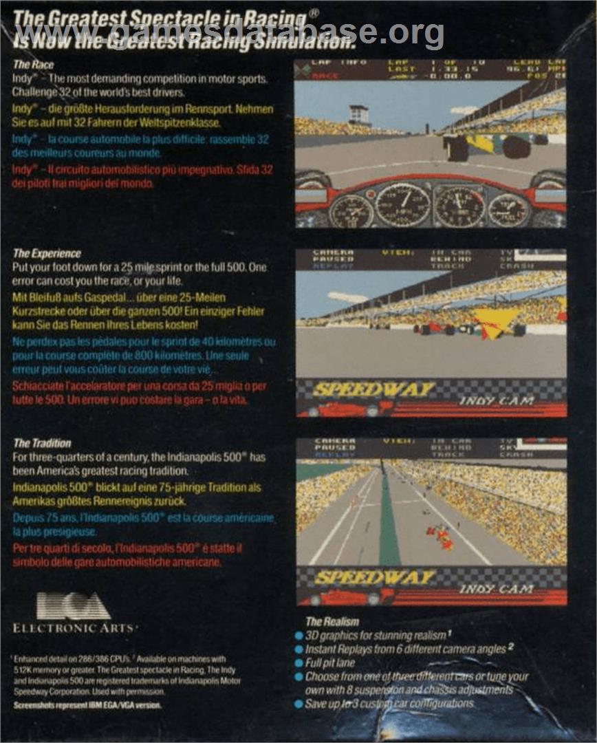 Indianapolis 500: The Simulation - Commodore Amiga - Artwork - Box Back