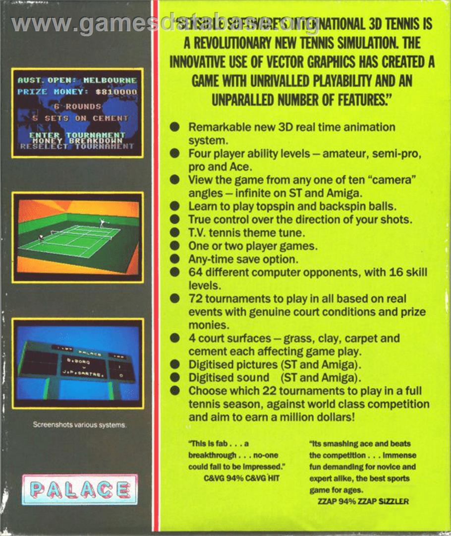 International 3D Tennis - Commodore Amiga - Artwork - Box Back