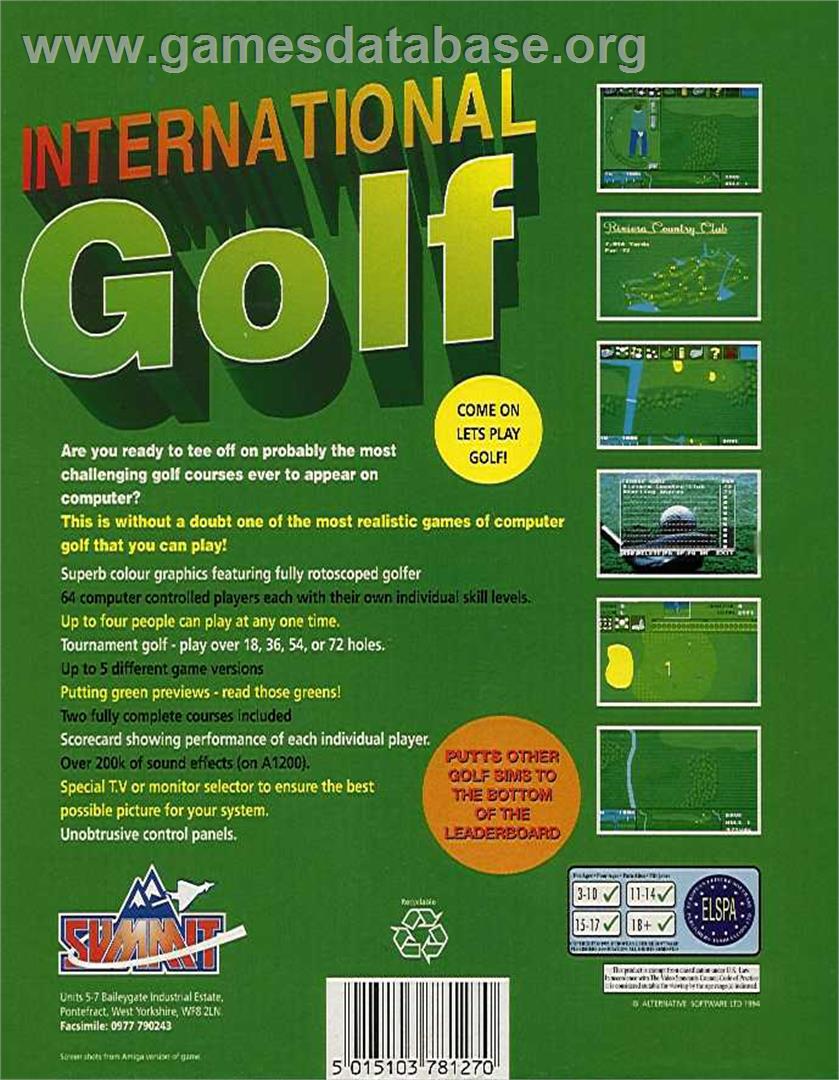 International Golf - Commodore Amiga - Artwork - Box Back