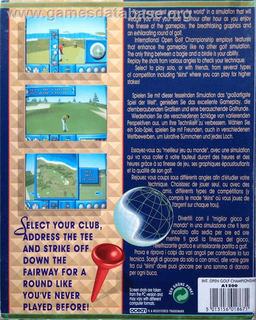 International Open Golf Championship - Commodore Amiga - Artwork - Box Back
