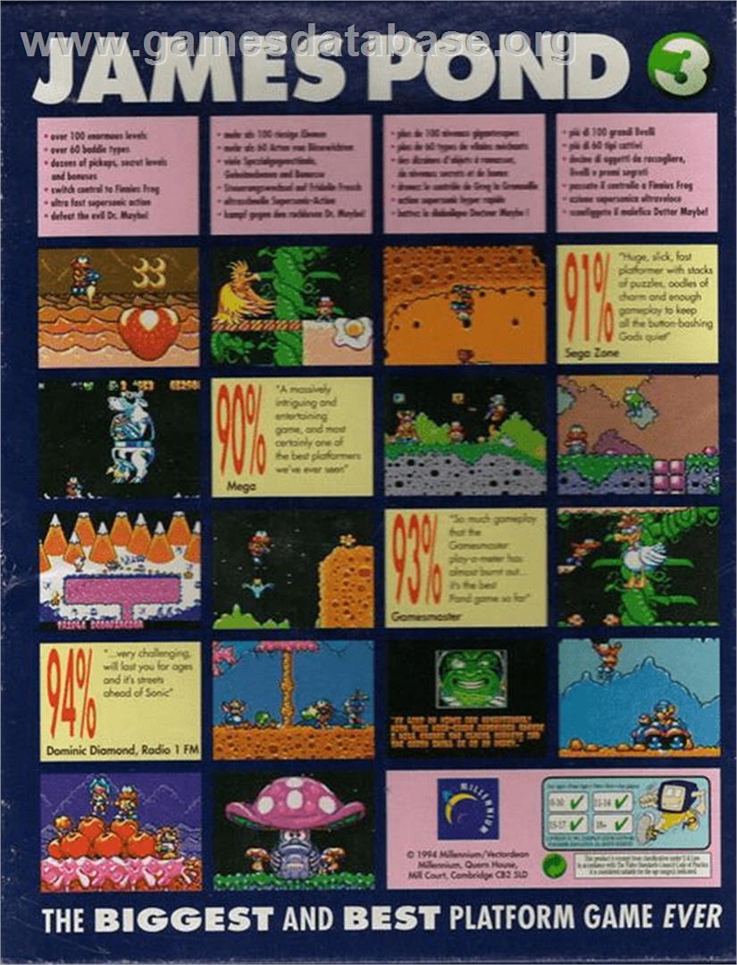 James Pond 3: Operation Starfish - Commodore Amiga - Artwork - Box Back
